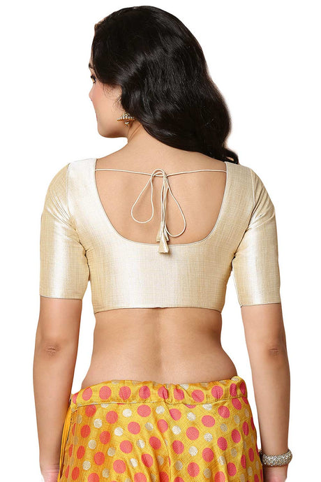 Buy Women's Light Gold Mulbury Silk Readymade Saree Blouse Online - Back