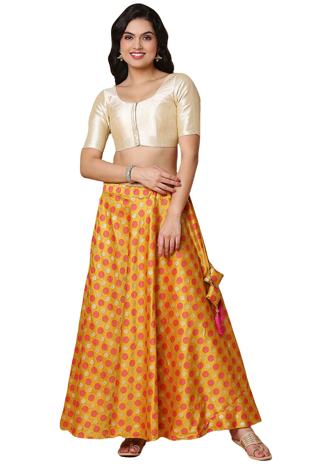 Buy Women's Light Gold Mulbury Silk Readymade Saree Blouse Online - Zoom Out