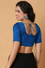 Buy Peacock Blue  Mulbury Silk Readymade Saree Blouse Online - KARMAPLACE