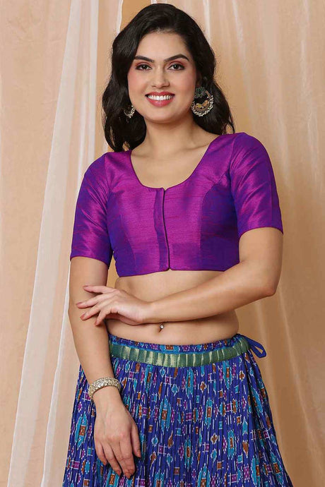 Buy Purple Mulbury Silk Readymade Saree Blouse Online - KARMAPLACE