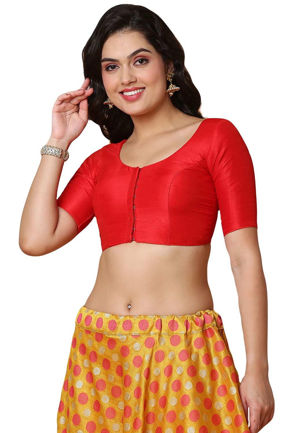 Buy Women's Red Mulbury Silk Readymade Saree Blouse Online