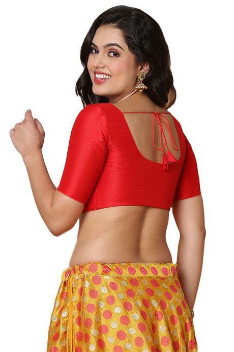 Buy Women's Red Mulbury Silk Readymade Saree Blouse Online - Back