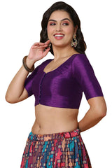 Buy Women's Wine Mulbury Silk Readymade Saree Blouse Online - Front