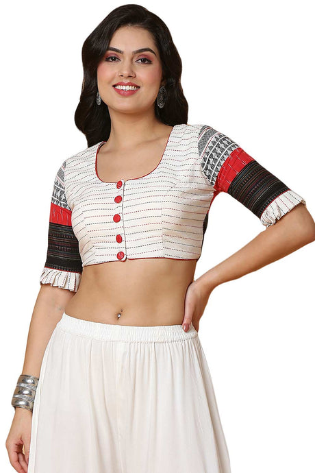 Buy Women's White Handloom Cotton Readymade Saree Blouse Online