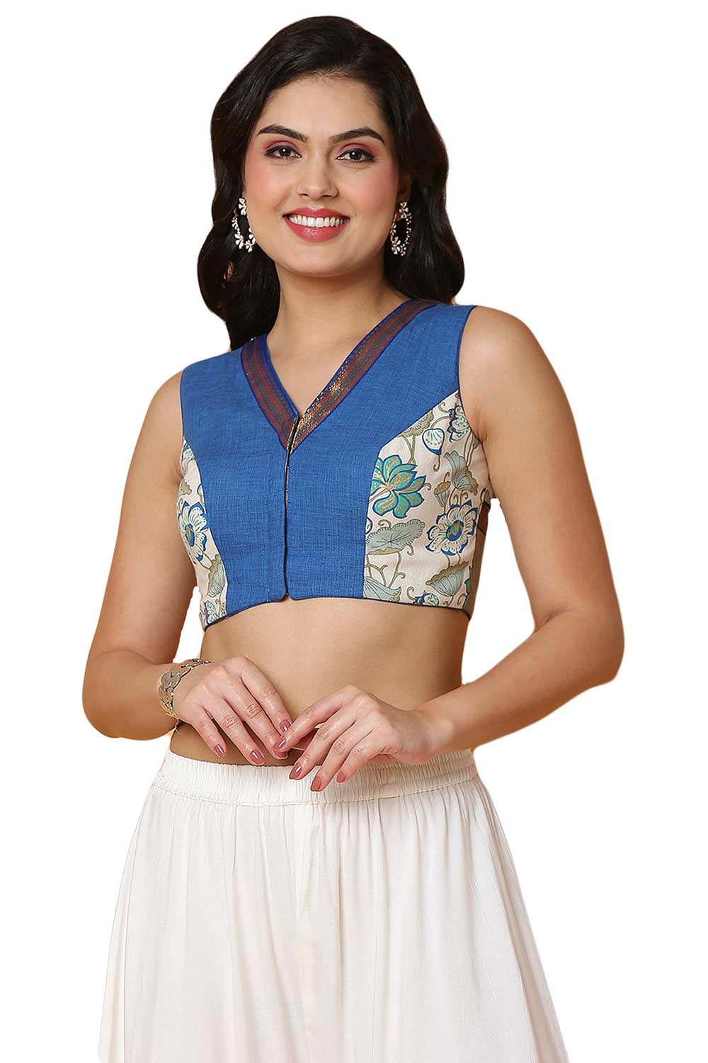 Buy Women's Blue Handloom Cotton Readymade Saree Blouse Online