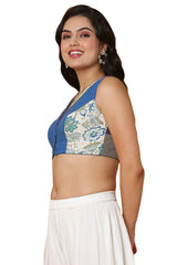 Buy Women's Blue Handloom Cotton Readymade Saree Blouse Online - Front