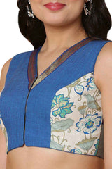 Buy Women's Blue Handloom Cotton Readymade Saree Blouse Online - Zoom In