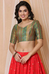 Buy Green Brocade Readymade Saree Blouse Online - KARMAPLACE