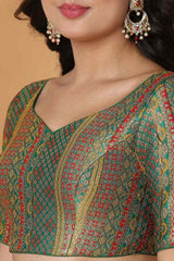 Buy Green Brocade Readymade Saree Blouse Online - KARMAPLACE