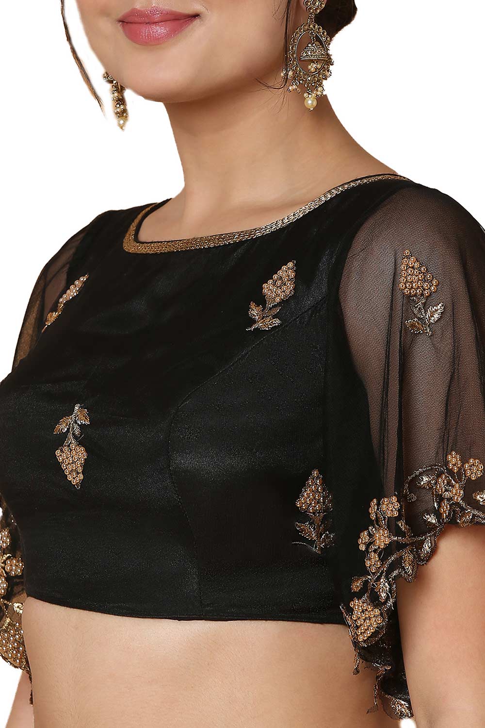 Buy Women's Black Net Readymade Saree Blouse Online - Zoom In