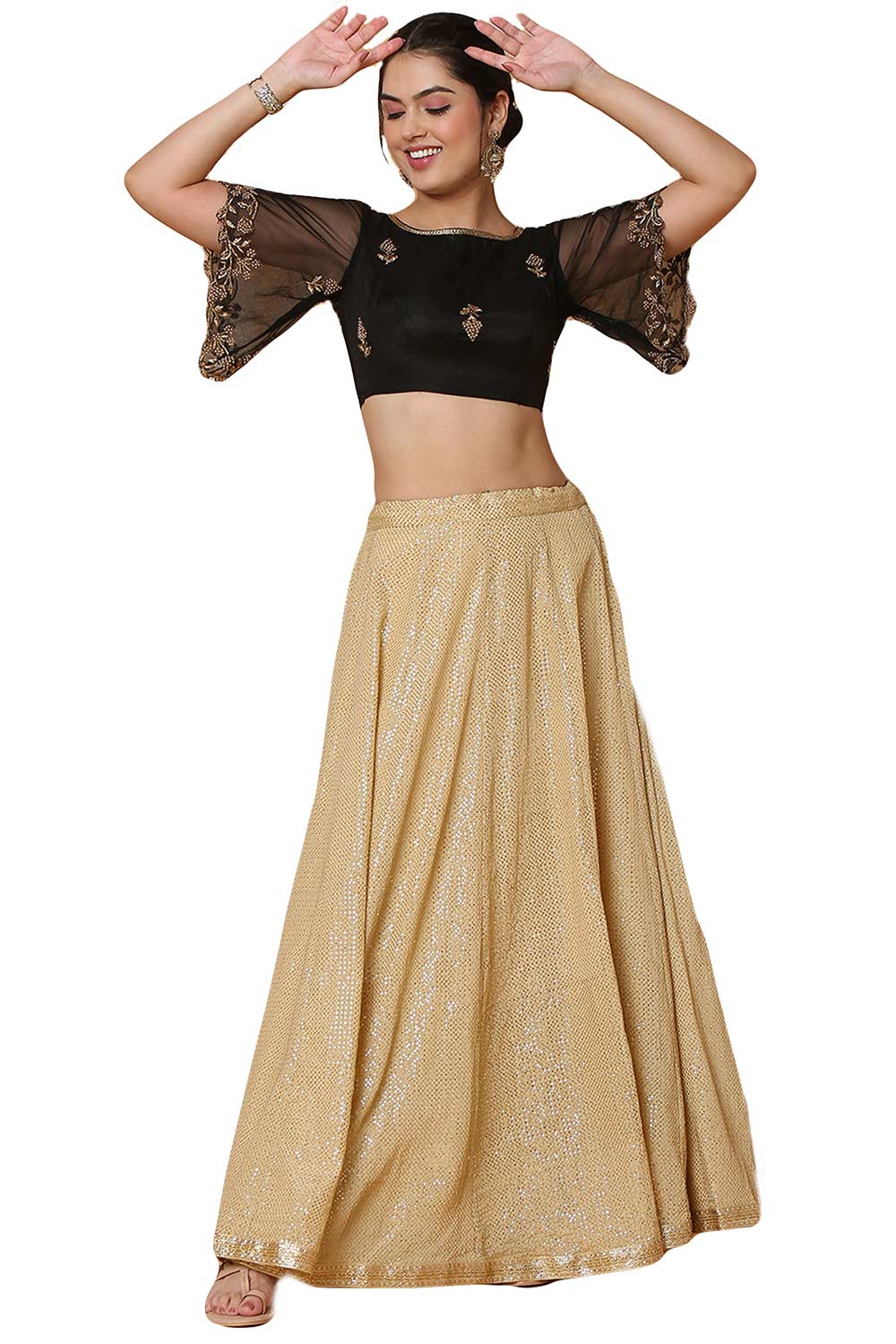 Buy Women's Black Net Readymade Saree Blouse Online - Zoom Out