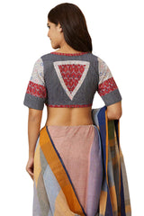 Buy Women's Grey Handloom Cotton Readymade Saree Blouse Online - Back