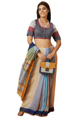 Buy Women's Grey Handloom Cotton Readymade Saree Blouse