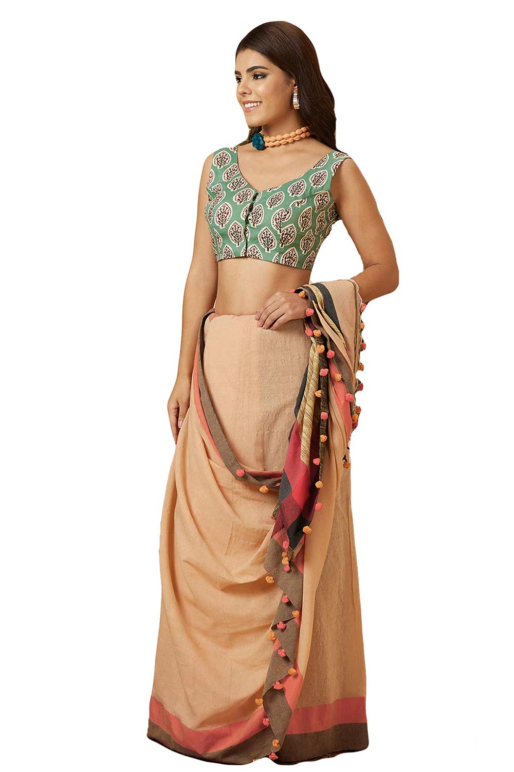 Buy Women's Green Cotton Readymade Saree Blouse Online - Zoom Out