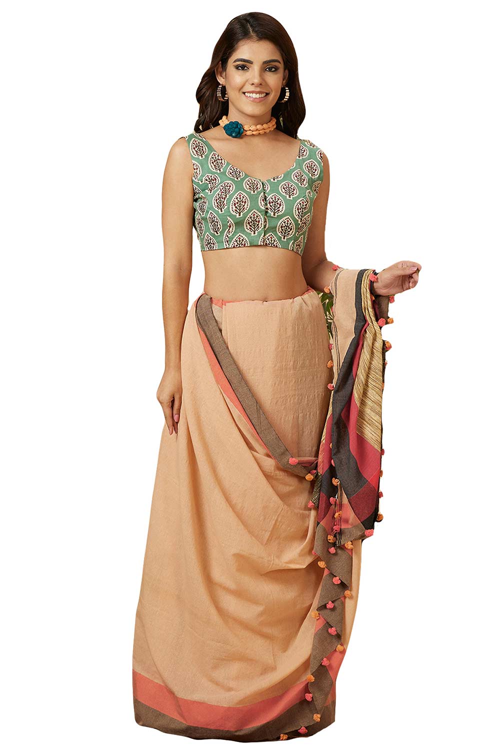 Buy Women's Green Cotton Readymade Saree Blouse