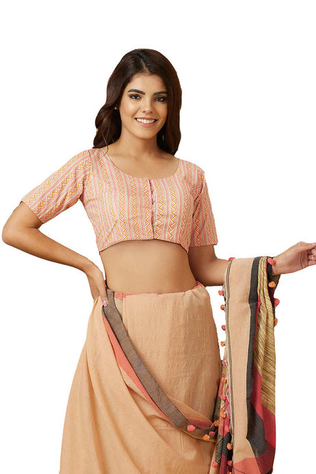 Buy Women's Pink Cotton Readymade Saree Blouse Online