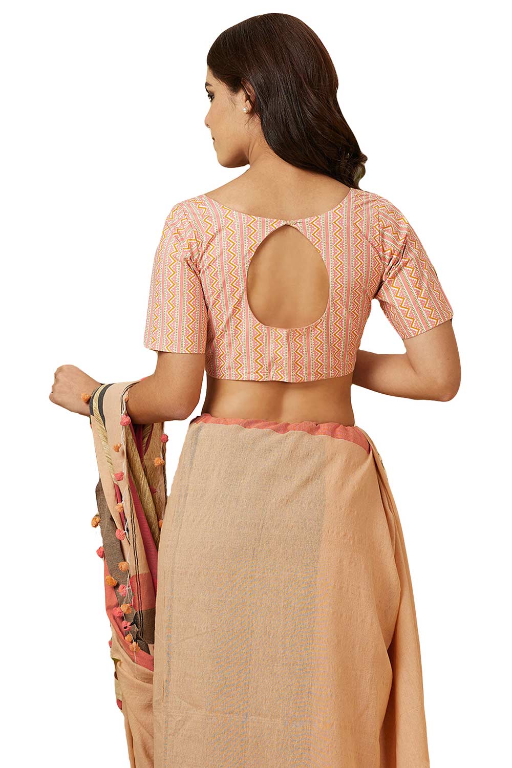 Buy Women's Pink Cotton Readymade Saree Blouse Online - Back