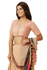 Buy Women's Pink Cotton Readymade Saree Blouse Online - Front