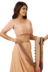 Buy Women's Pink Cotton Readymade Saree Blouse Online - Side