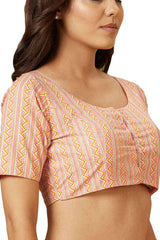 Buy Women's Pink Cotton Readymade Saree Blouse Online - Zoom In