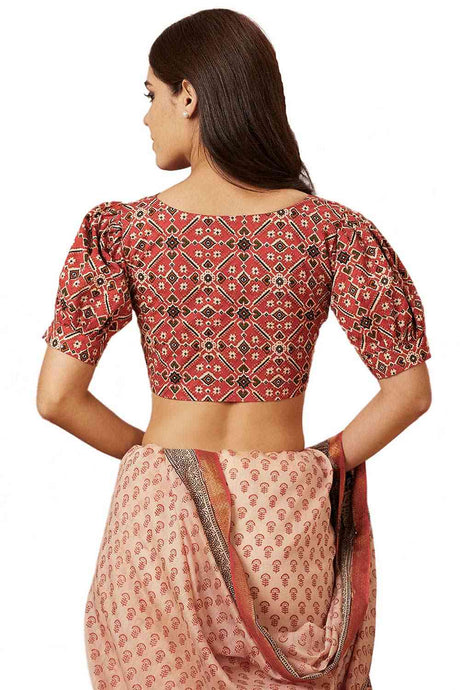 Buy Women's Red Cotton Readymade Saree Blouse Online - Back