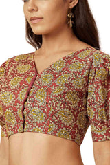 Buy Women's Maroon Cotton Readymade Saree Blouse Online - Side