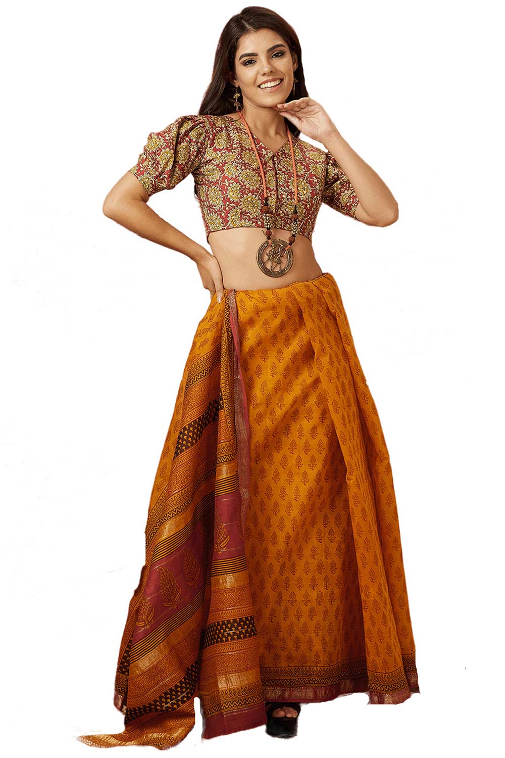 Buy Women's Maroon Cotton Readymade Saree Blouse Online - Zoom Out