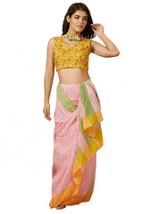 Buy Women's Yellow Cotton Readymade Saree Blouse Online - Zoom Out