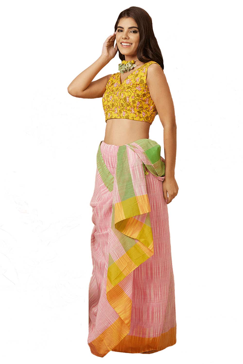 Buy Women's Yellow Cotton Readymade Saree Blouse