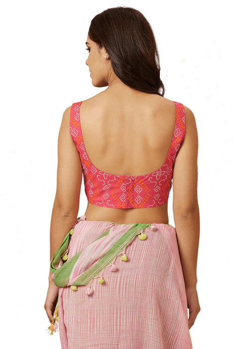 Buy Women's Pink Cotton Readymade Saree Blouse Online - Back