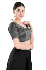 Buy Women's Black Polyester Readymade Saree Blouse Online - Front