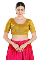 Buy Women's Dark Gold Polyester Readymade Saree Blouse Online