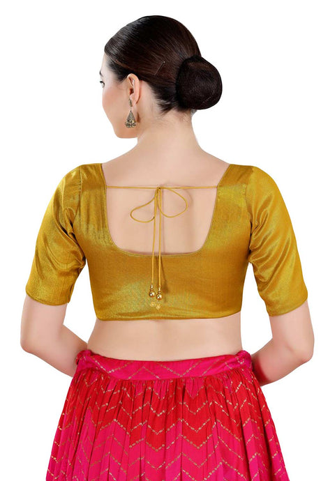 Buy Women's Dark Gold Polyester Readymade Saree Blouse Online - Back