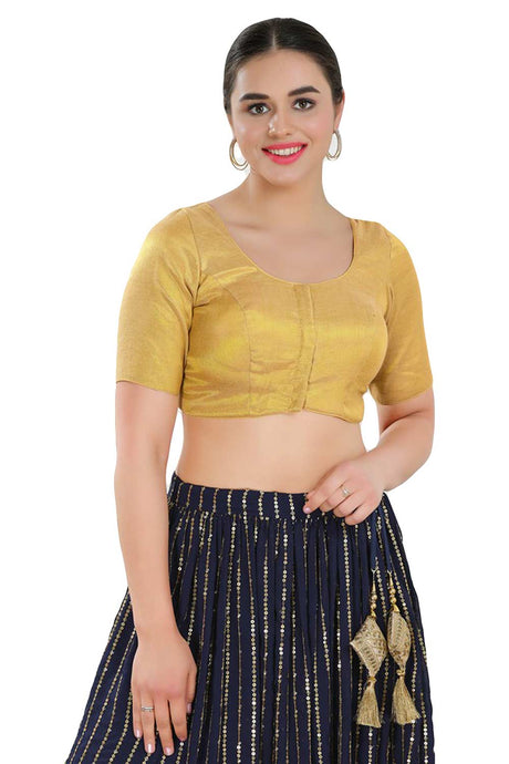 Buy Women's Gold Polyester Readymade Saree Blouse Online