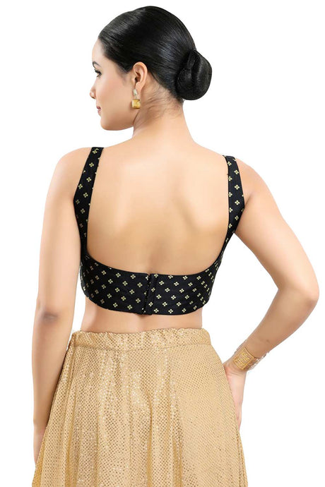 Buy Women's Black Art Silk Readymade Saree Blouse Online - Back