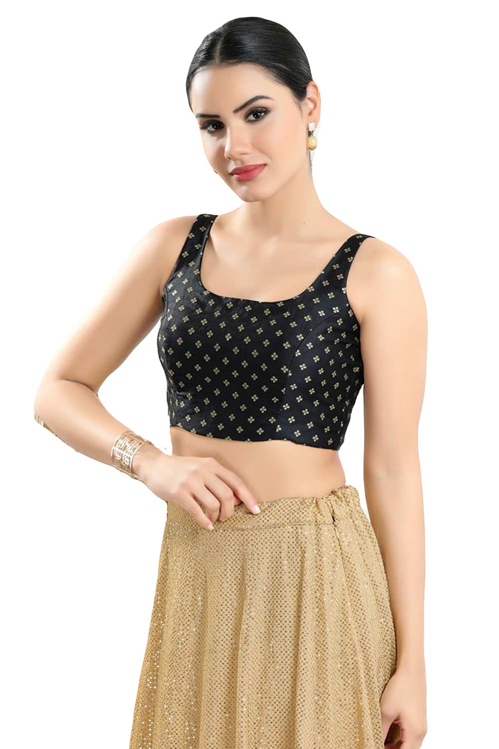 Buy Women's Black Art Silk Readymade Saree Blouse Online - Front