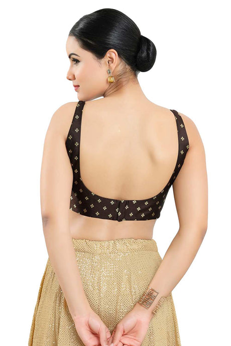 Buy Women's Brown Art Silk Readymade Saree Blouse Online - Back
