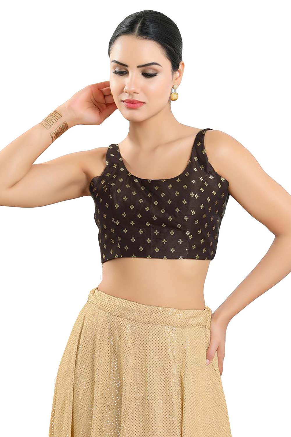 Buy Women's Brown Art Silk Readymade Saree Blouse Online - Front