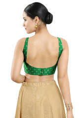 Buy Women's Green Art Silk Readymade Saree Blouse Online - Back