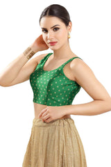 Buy Women's Green Art Silk Readymade Saree Blouse Online - Front