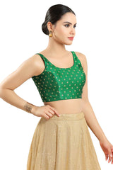 Buy Women's Green Art Silk Readymade Saree Blouse Online - Side