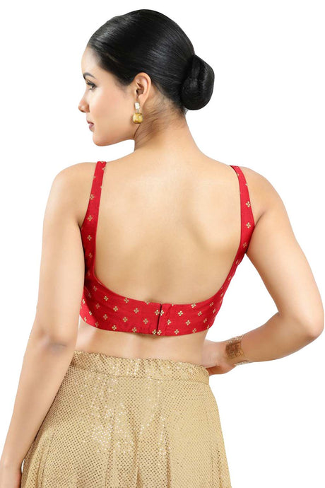 Buy Women's Red Art Silk Readymade Saree Blouse Online - Back