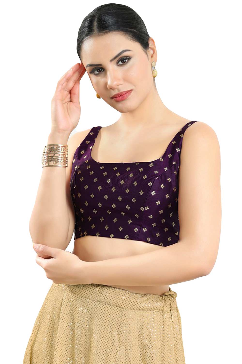 Buy Women's Wine Art Silk Readymade Saree Blouse Online - Front