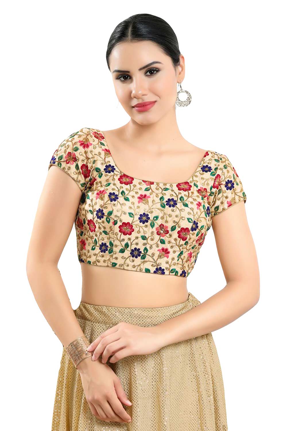 Buy Women's Light Gold Art Silk Readymade Saree Blouse Online