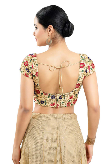 Buy Women's Light Gold Art Silk Readymade Saree Blouse Online - Back