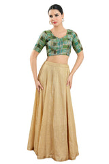 Buy Women's Green Jacquard Readymade Saree Blouse Online - Zoom In