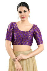 Buy Women's Brinjal Jacquard Readymade Saree Blouse Online