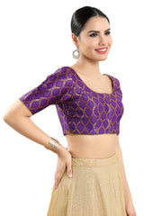 Buy Women's Brinjal Jacquard Readymade Saree Blouse Online - Side