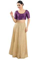 Buy Women's Brinjal Jacquard Readymade Saree Blouse Online - Zoom In