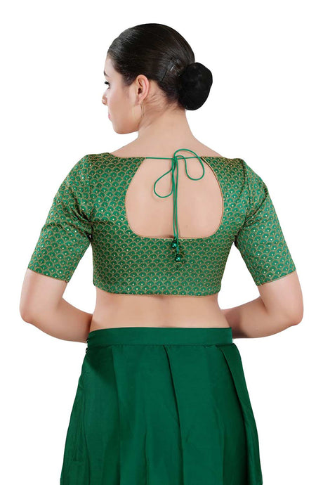 Buy Women's Green Art Silk Readymade Saree Blouse Online - Back